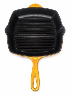 LE CREUSET Grill Pan Yellow Enameled Cast Iron Square 9 inch with Handle Slillet